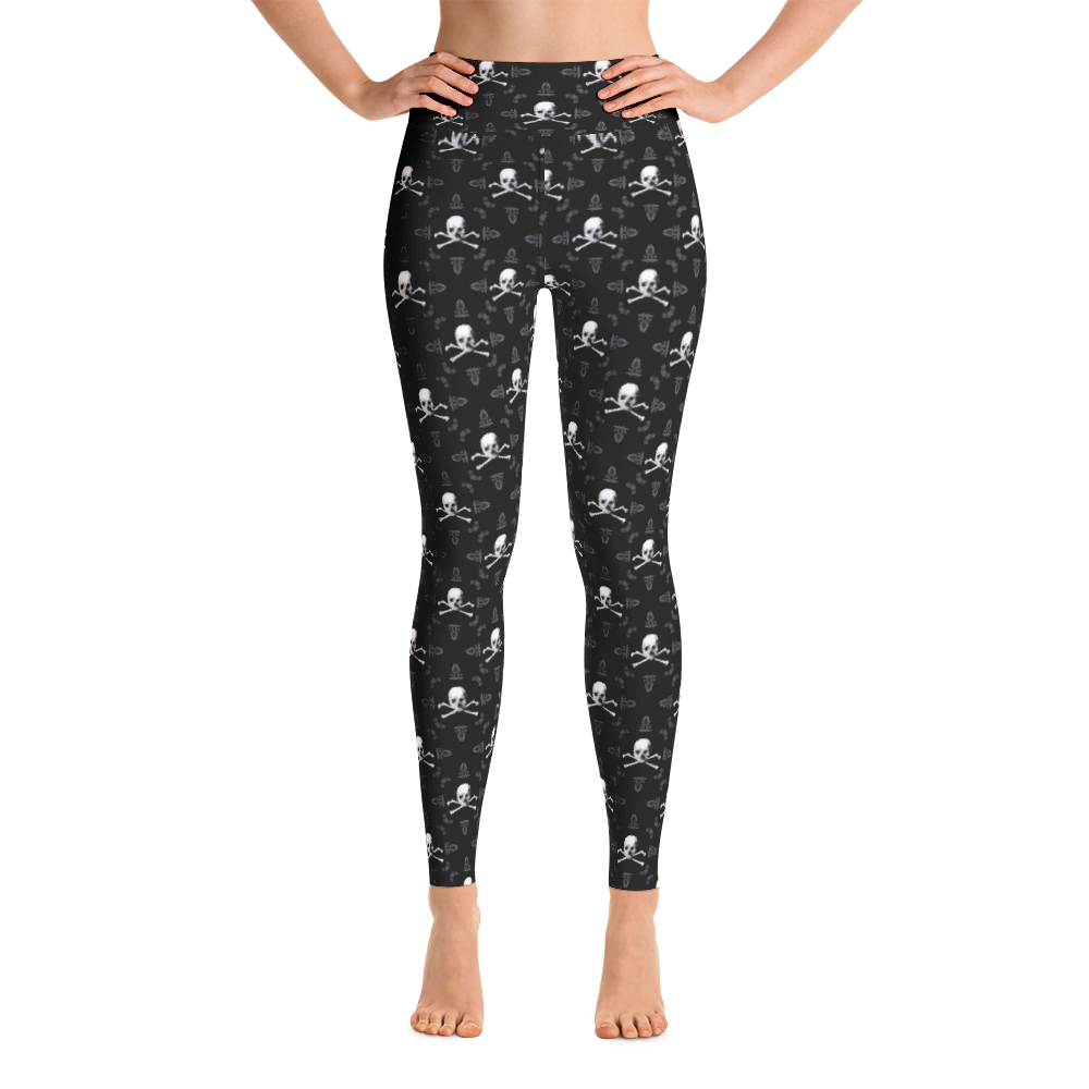 Front view of skull and crossbones leggings