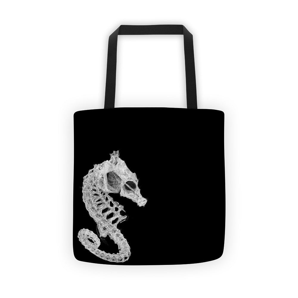 Seahorse skeleton fabric tote beach bag