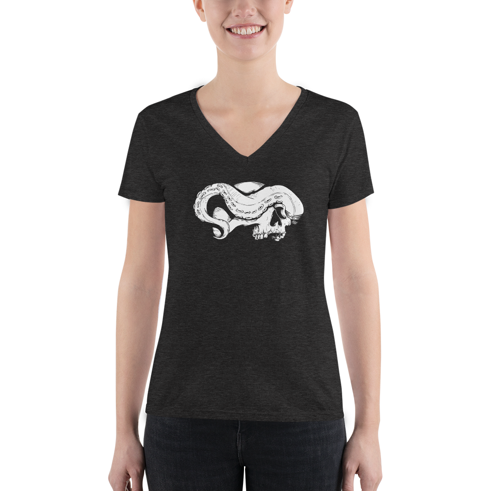 Front view skull and tentacle print shirt v-neck