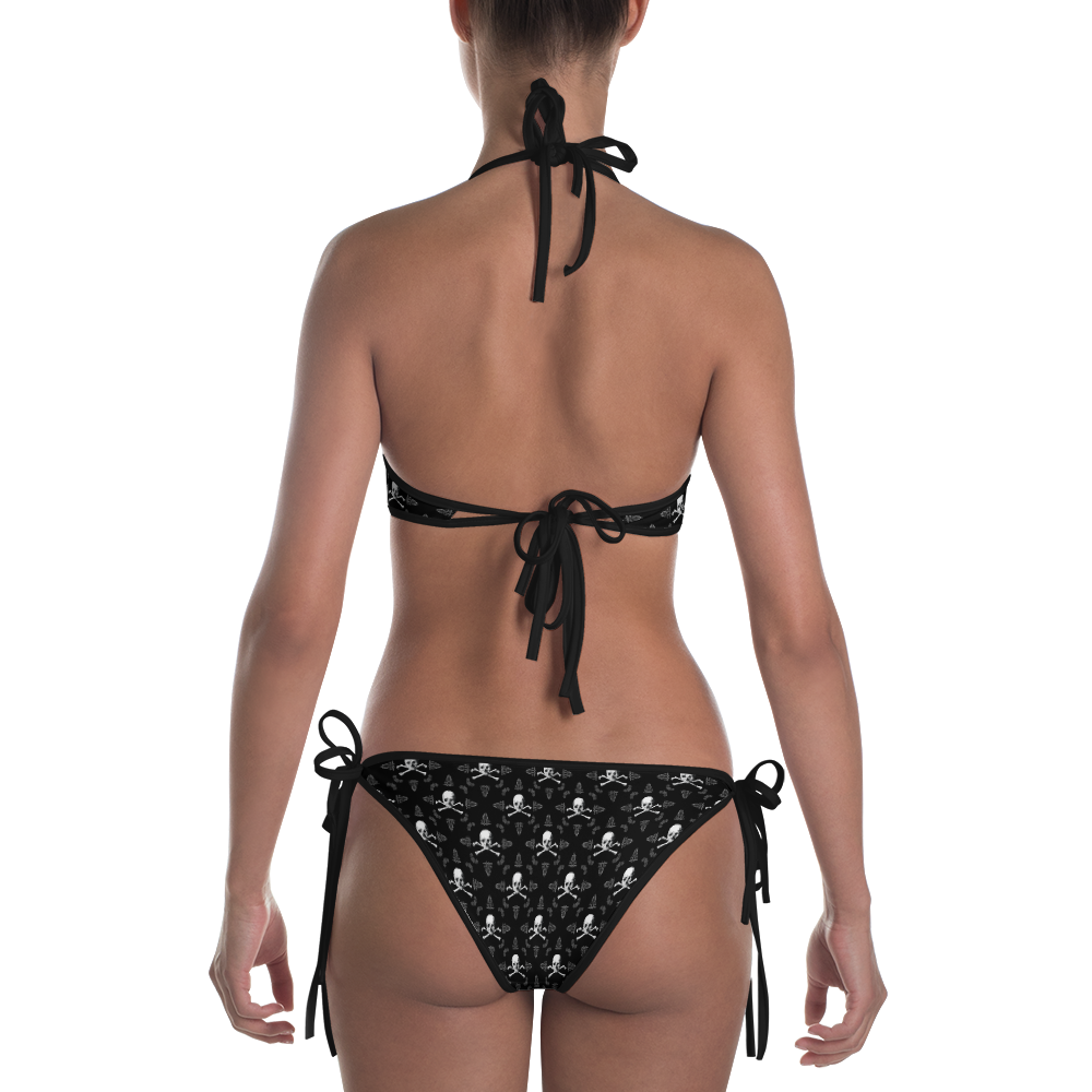 Back view skull and crossbones print bikini