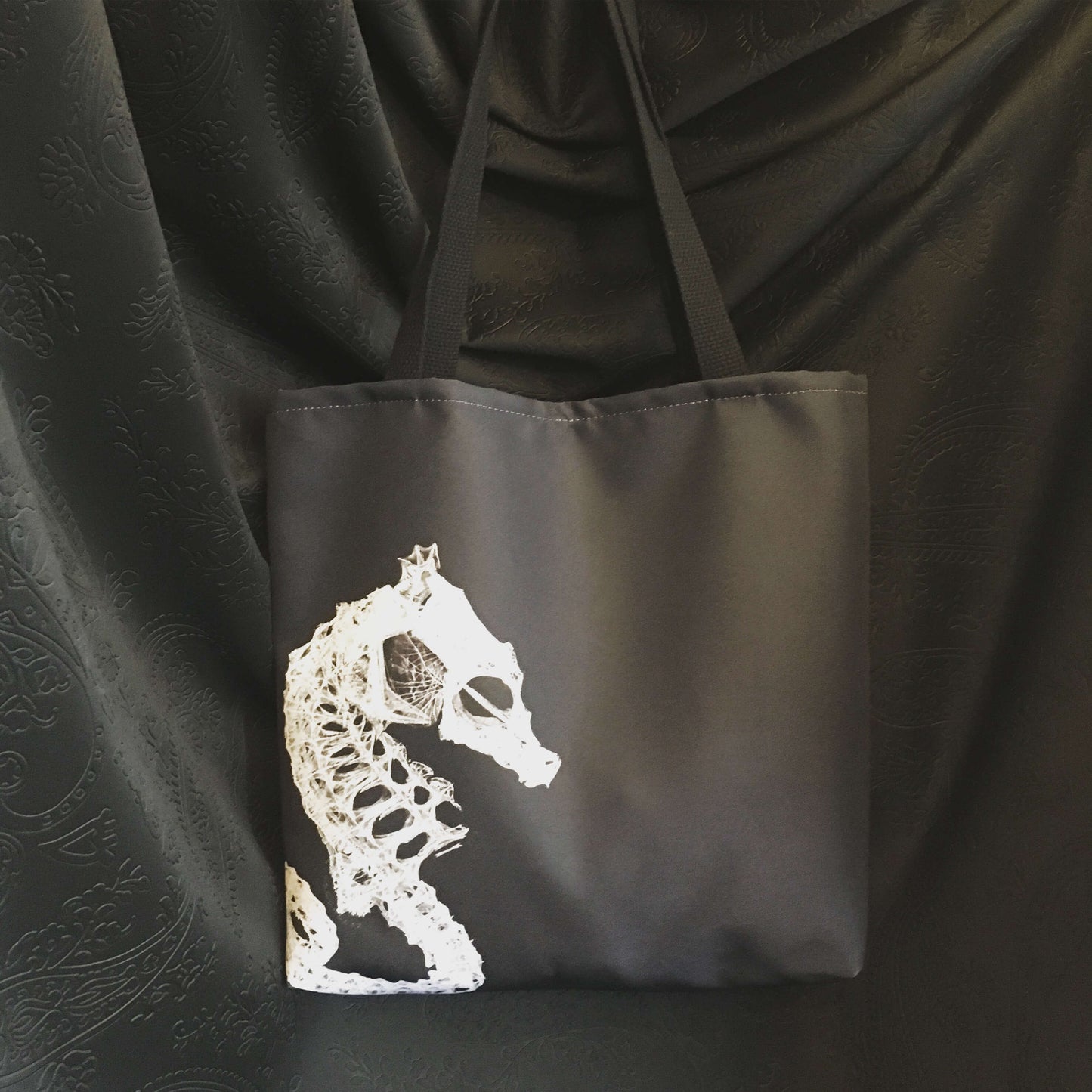 Seahorse skeleton cloth reusable tote bag