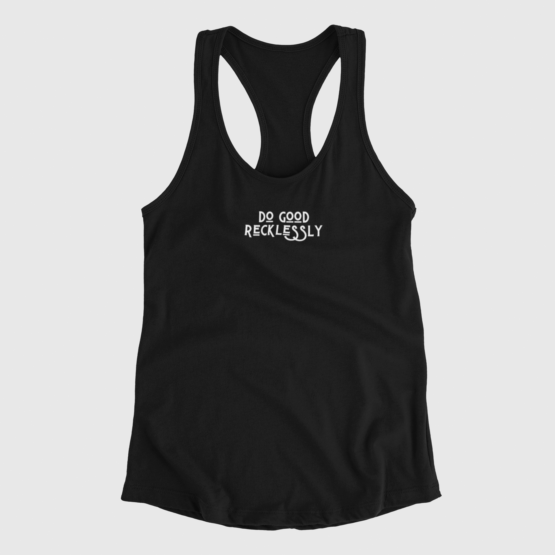 black do good recklessly relaxed racerback tank to flat lay