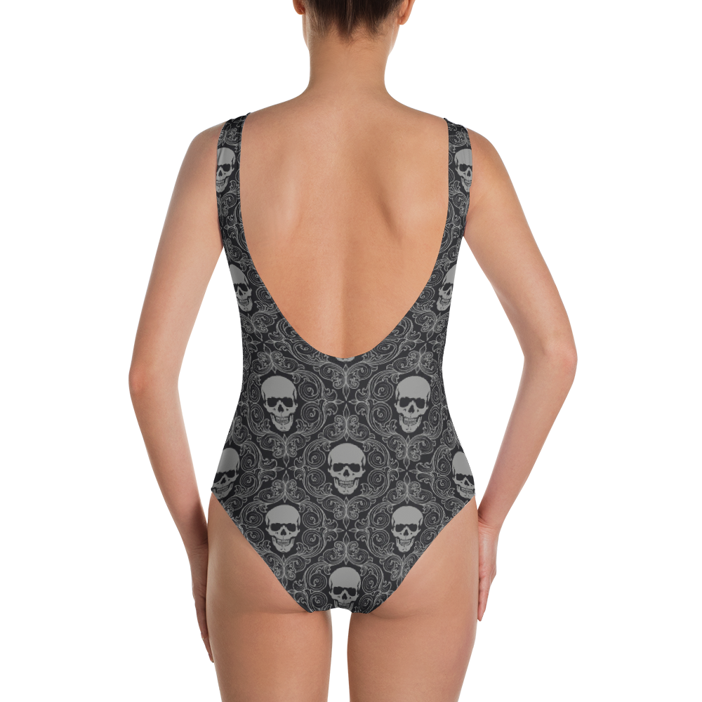 Back view of skull print one piece-bathing suit