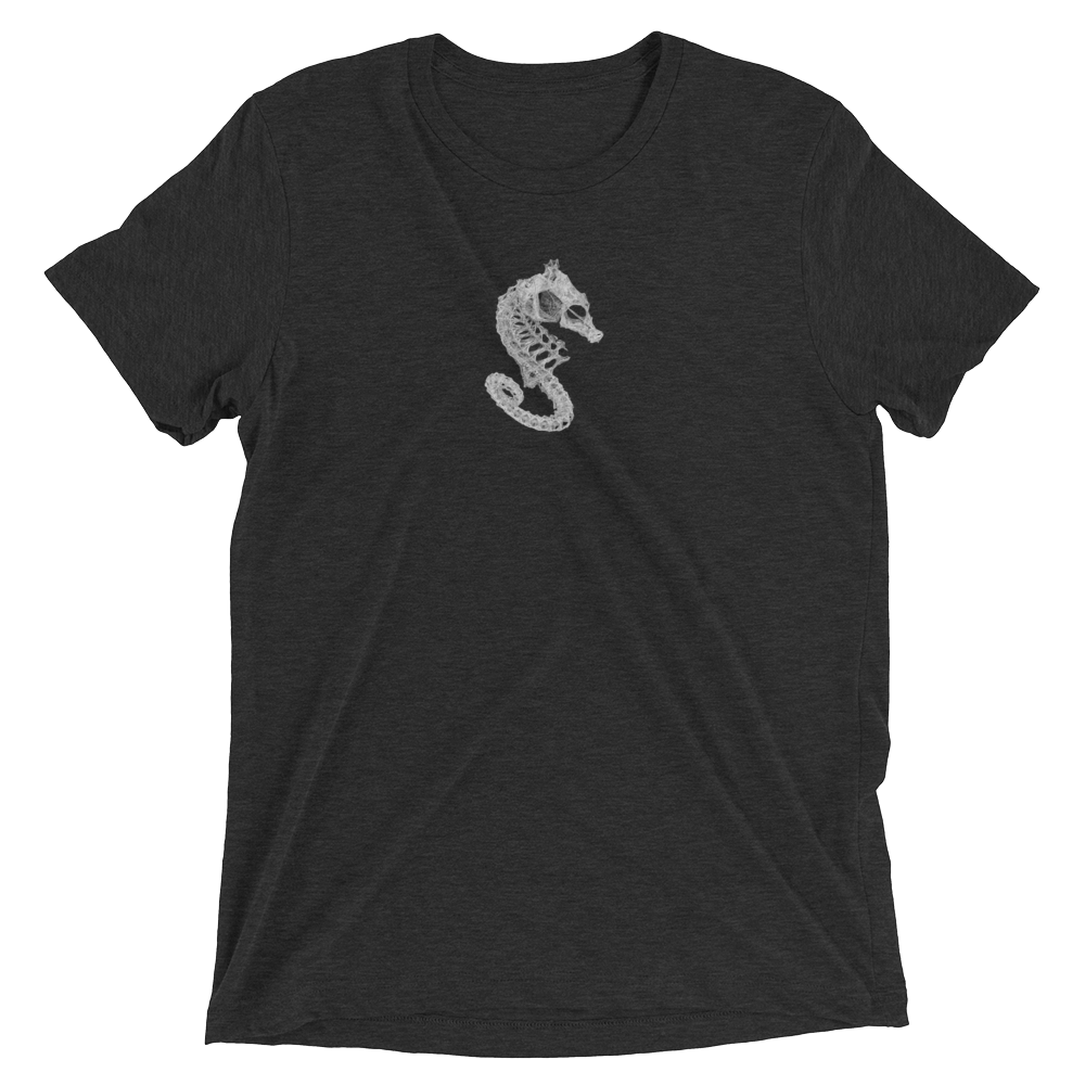 Charcoal t-shirt with seahorse skeleton logo