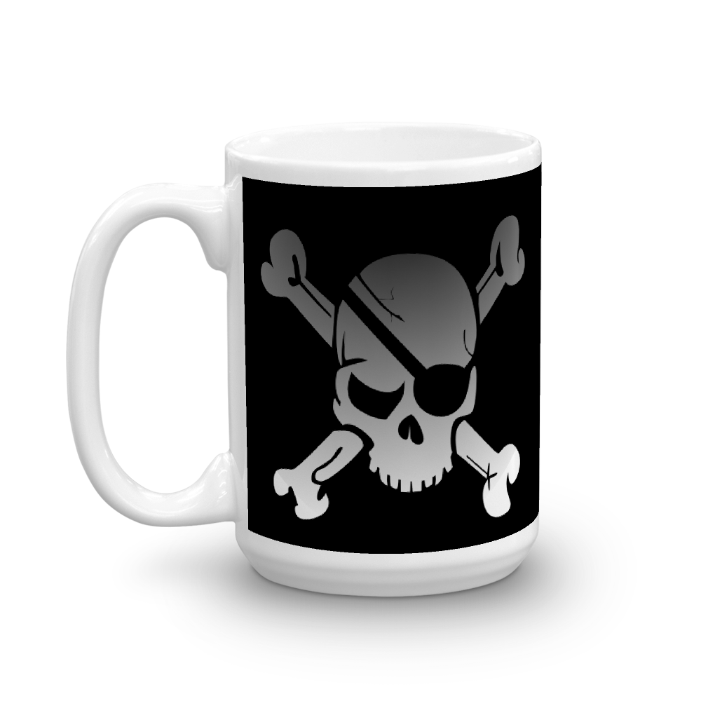 coffee mug with pirate skull and eye patch