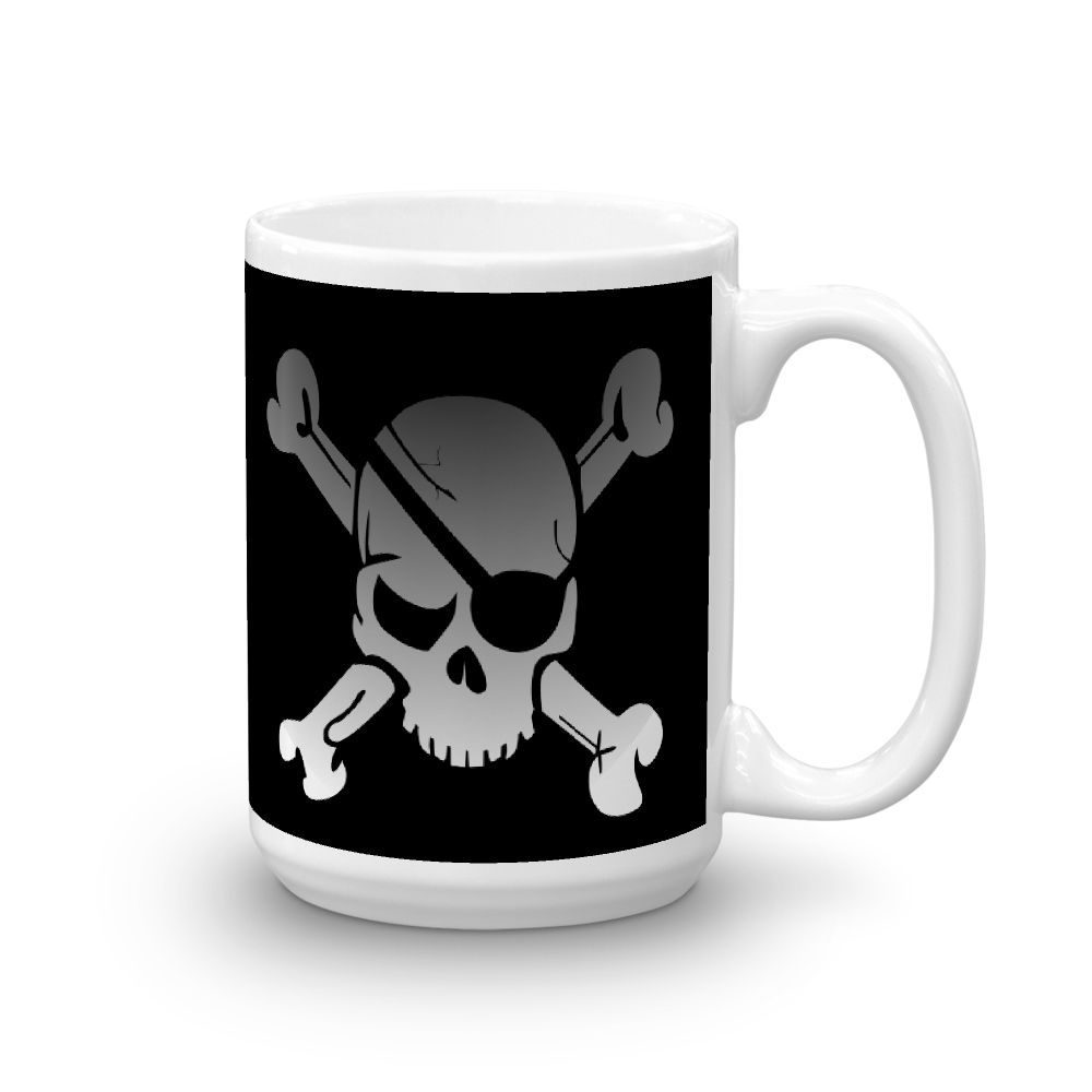 coffee mug with pirate skull and eye patch