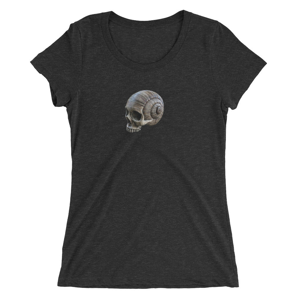 Front view scoop neck spiral skull printed shirt